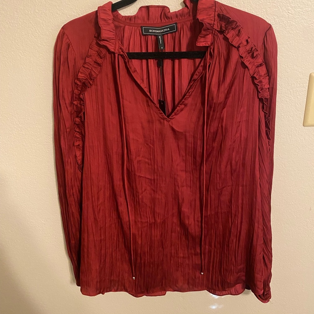 BCBGMaxAzria Women's Crimson Ruffle Blouse